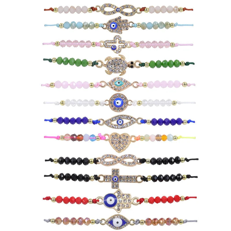 12 Pcs/Set Turkey Devil Evil Eye Adjustable Red Black String Knot Bracelet Mal De Ojo Lucky  Bracelets for Women Girls Boys