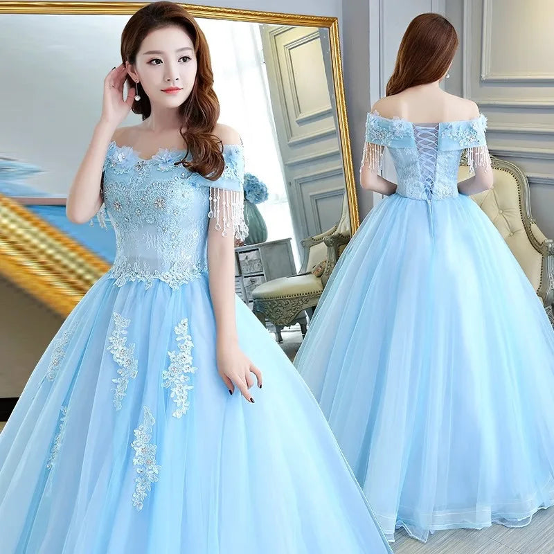 Dress New Prom Dress Blue Ball Gown Sweet Floral Print Quinceanera Dresses Robe De Bal Custom Size
