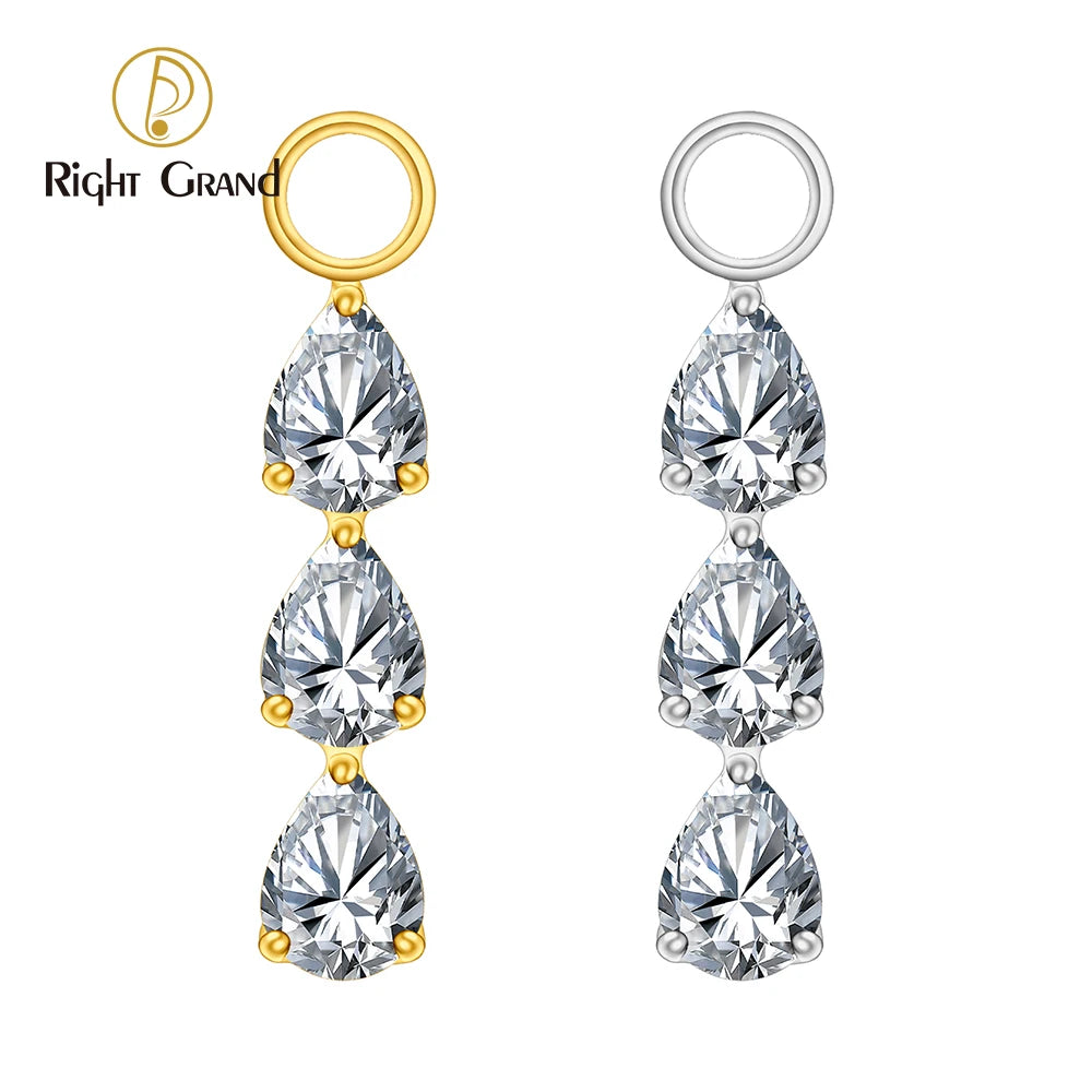 Right Grand ASTM F136 Titanium Triple Teardrop CZ Pendant Charm for Ear Lobe Dangle Hoop Huggie Earrings Piercing MegaBDM