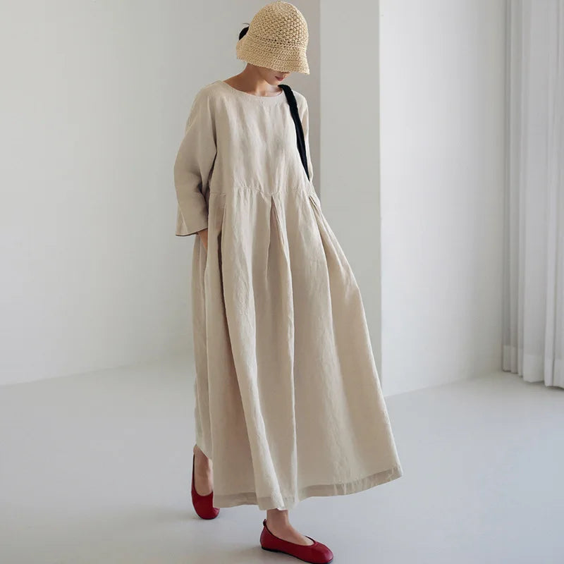 New Summer Women's Cotton Linen Dress Comfortable Daily Commute Casual Wear Breathable Simple Style Long Dress Custom OEM/ODM