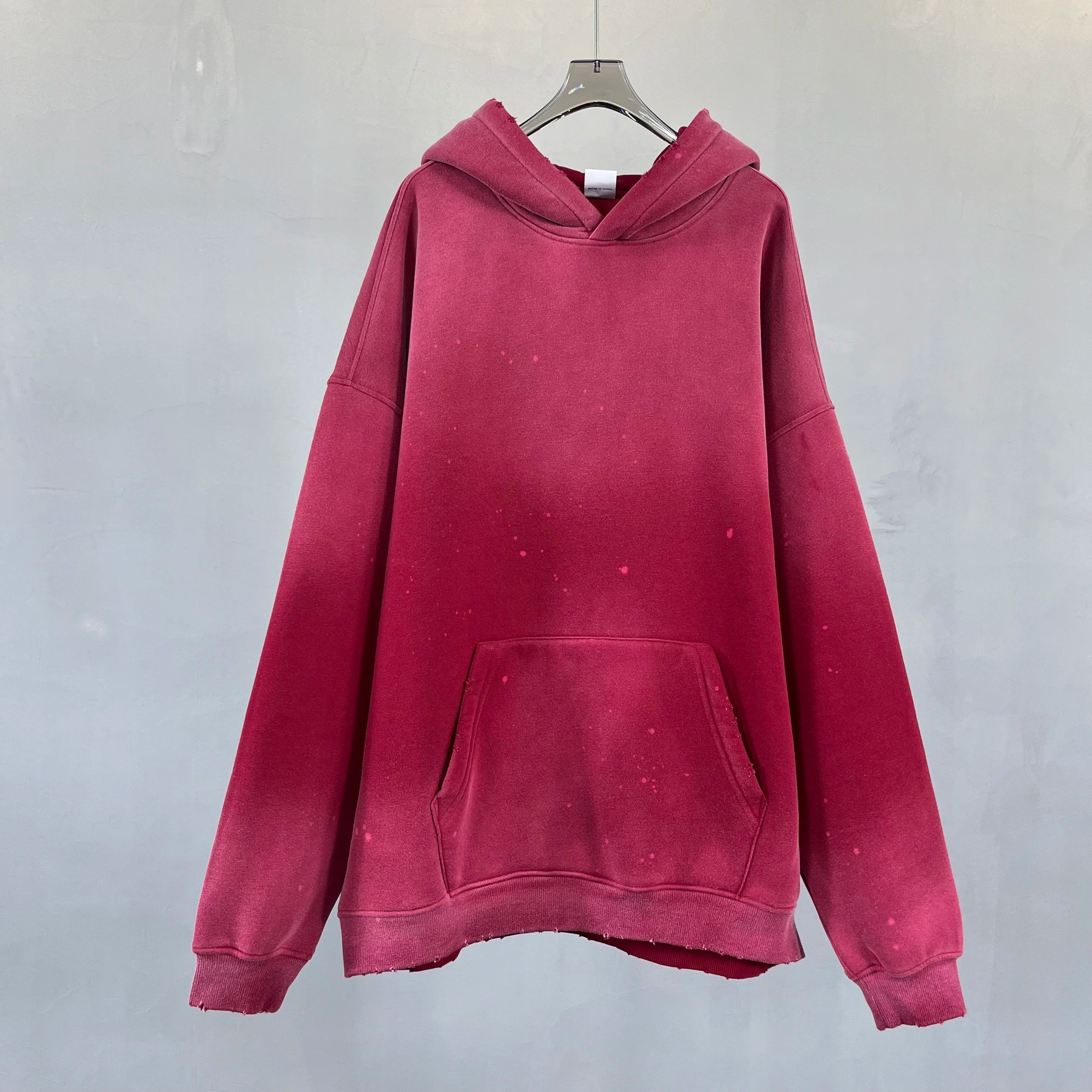 Wholesale Washed Distressed Men's Hoodie Splatter Spray Dyed Bleached Fleece Lined Custom Logo