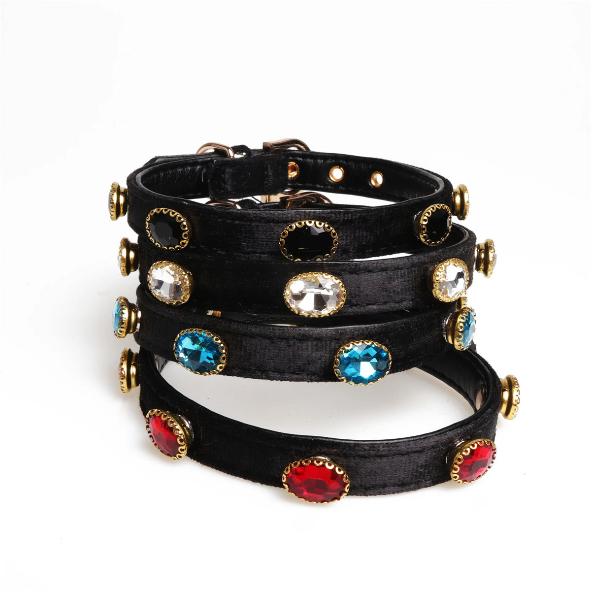 New Design Leather Pet Collars Gem Decoration Dog Necklace Collar with Golden Premium Metal Buckle MegaBDM