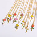 New Arrival Unique Colorful Enamel Necklace Stainless Steel 18K Gold Plated Chain 12 Birth Month Flower Pendant Necklace