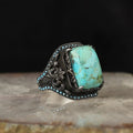Custom Logo Azuris VALKH1499 925 Sterling Silver Ottoman Style Men's Ring with Natural Black Stone Turkey