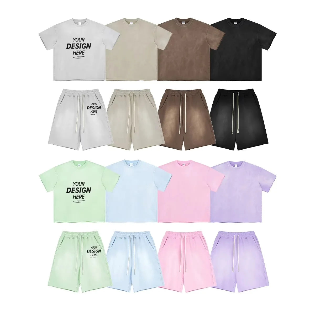 Custom Logo Two-Piece Men's Summer Streetwear Oversized Hooded Sweatshirt Fleece Breathable Shorts Set Plain Dyed Autumn