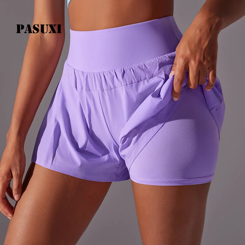 PASUXI Women's High Waisted Yoga Shorts Tummy Control Running Leggings Quick Dry Fitness Pants Skin-Friendly Sports Activewear