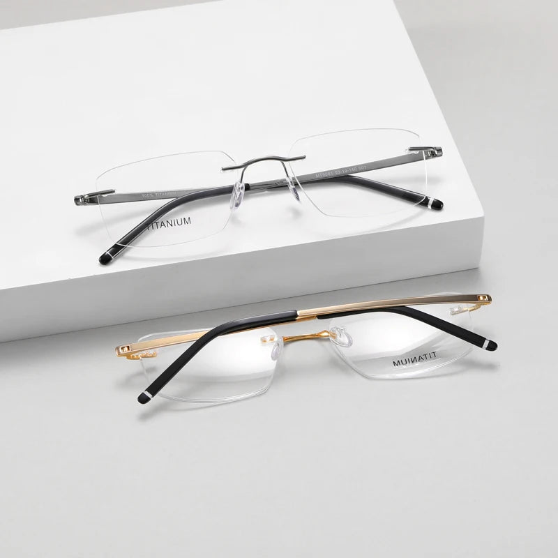 FEROCE Unisex Titanium Rimless Oval Eyeglasses Optical Frames Lightweight for Adult Comfortable Daily Wear