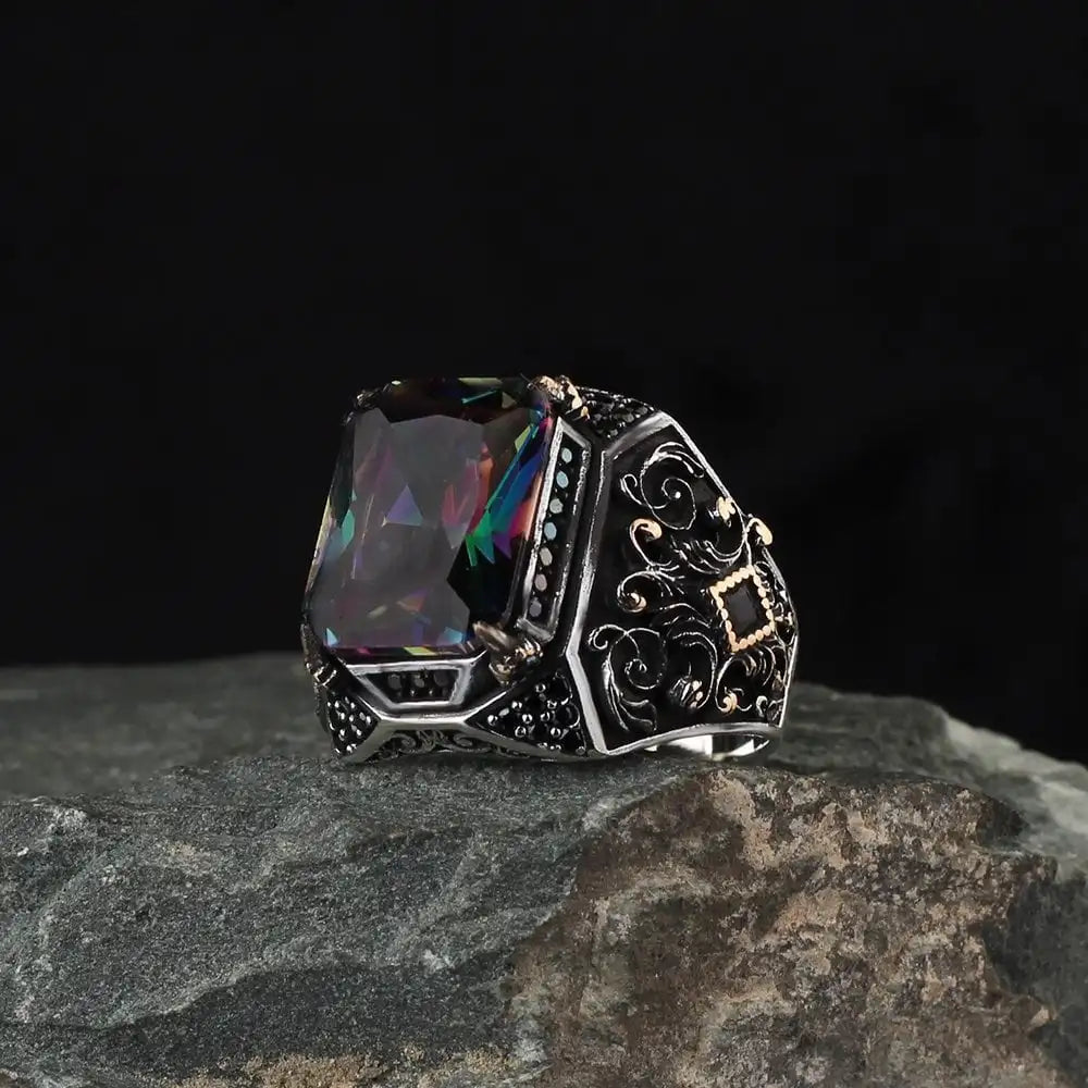 New Arrival Azuris Men's 925 Sterling Silver Ottoman Style Ring Turkey Natural Stone Aqeeq Fashion Model VALKH1005