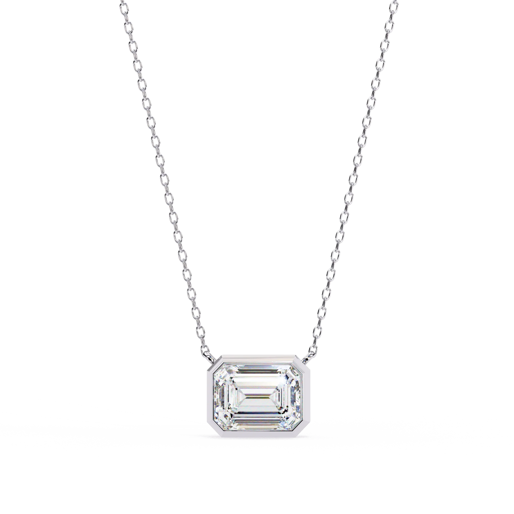 OMKAR JEWELS Fine Platinum Women's IGI Certified 6x8MM 2CT Emerald Cut Moissanite Box Chain Pendant Necklace Platinum Plated