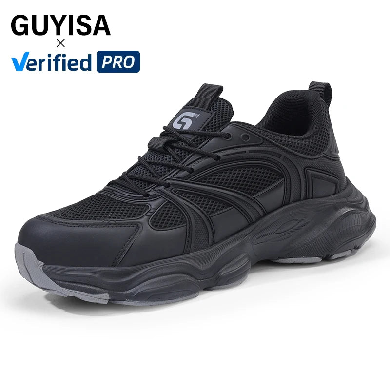 GUYISA New Style Sports Series Light and Convenient European Standard Steel Toe Black Upper Work Shoes for Men MegaBDM
