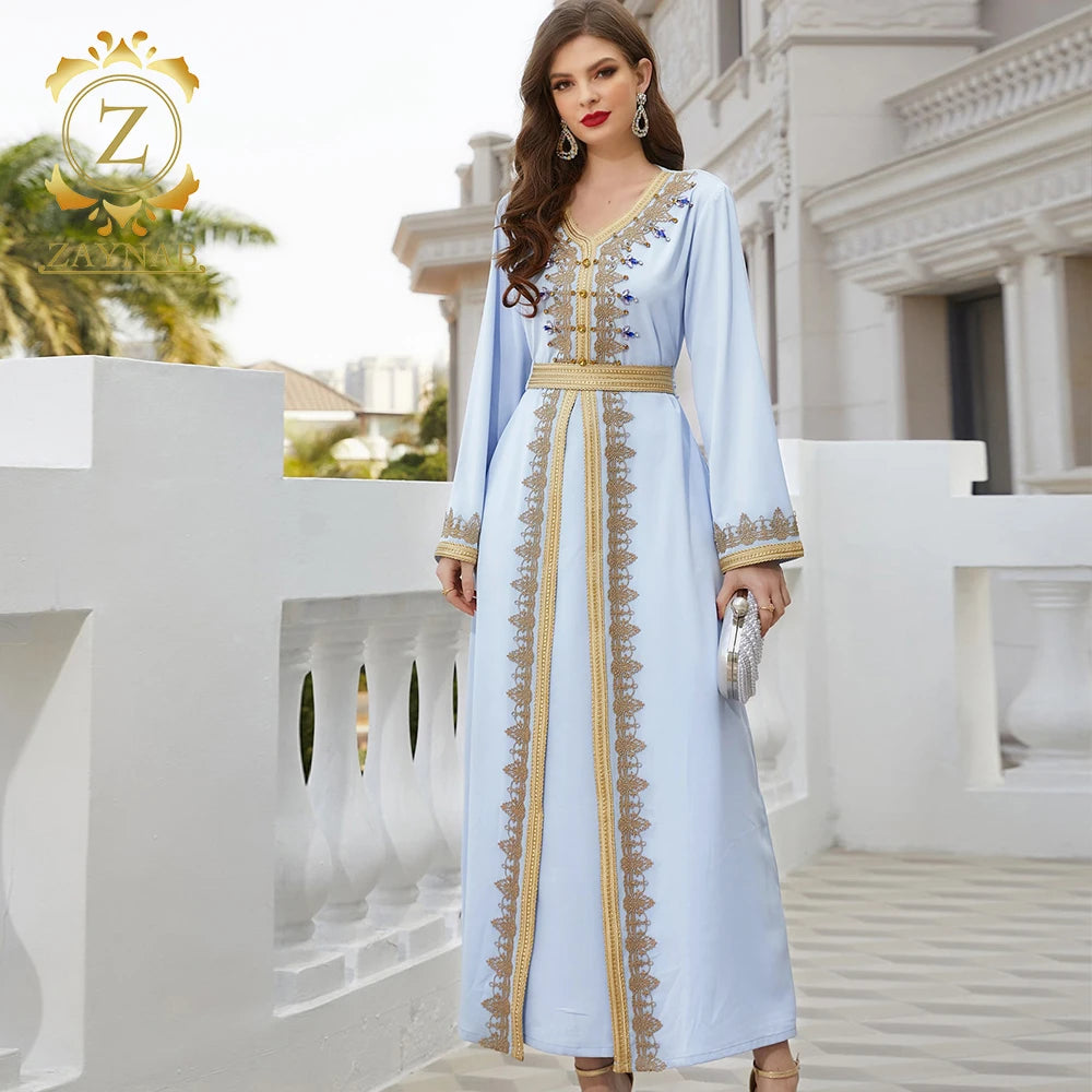 Zaynab Simple Abaya Designs Kaftan Abaya Women Muslim Dress Dubai Dresses Women Muslim Light Blue Abaya