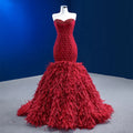 Jancember 222198 Slim Red Feather Sleeveless Mermaid Evening Party Dresses