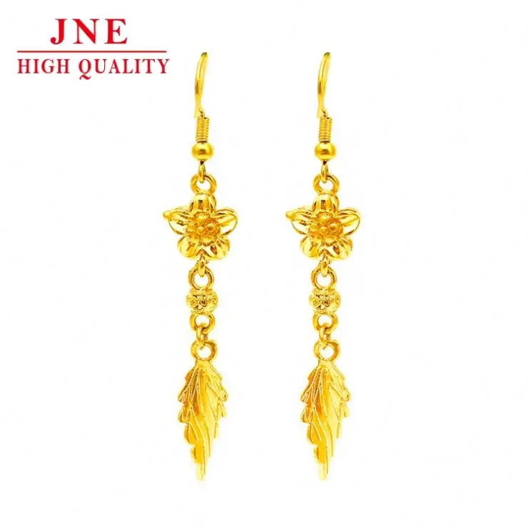 Vietnam Gold Peach Blossom Leaf Earrings Copper Plating Gold Long Tassel Cold Wind High Sense Special-interest Earrings