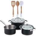 5-piece cookware set (2 saucepans with lids + saucepan) stainless steel with coating + Bergner NATURALLY 3-piece silicone and