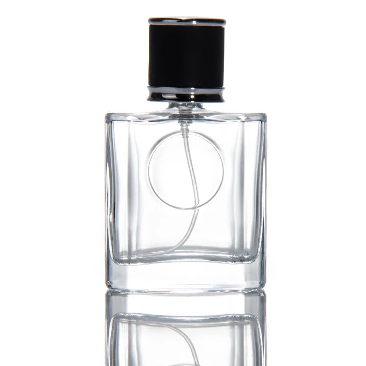 Empty Luxury Flat Square Spray Fragrance Parfum Bottle Black Crimping Neck Perfume Glass Bottle