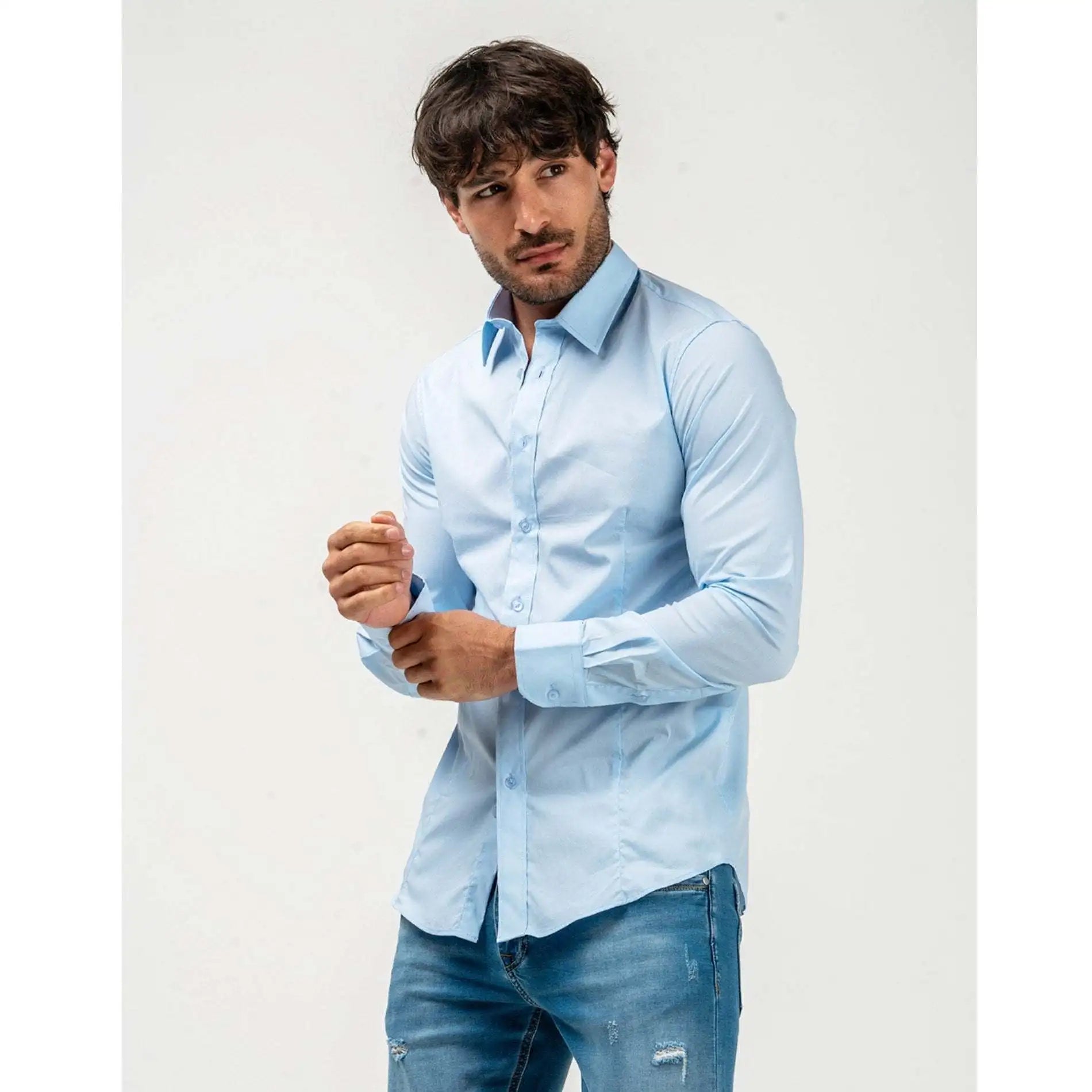 Comfortable Men's White Slim-Fit Casual Autumn Shirt Breathable Size S-Imperio Shop