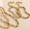 Dreamshow Colorful Zircon Chain Necklace Bracelet Set Fashion Jewelry Set Gold Plated Stainless Steel Choker Necklace