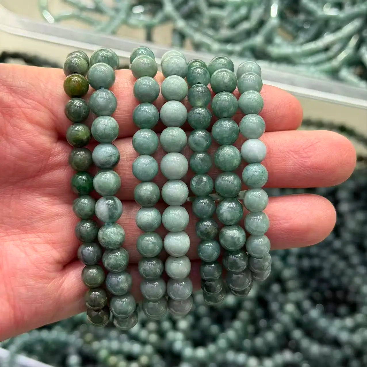 Natural Blue Water Jadeite Beaded Stretch Bracelet Healing Crystal Lucky Energy Stone Jewelry Fashion Trend for Women Men