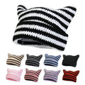 Hot Winter Unisex Plaid/Letter Striped Acrylic Beanie Cat Ear Knit Hat 3D Embroidery Warm Cute Image Breathable Waterproof Beach