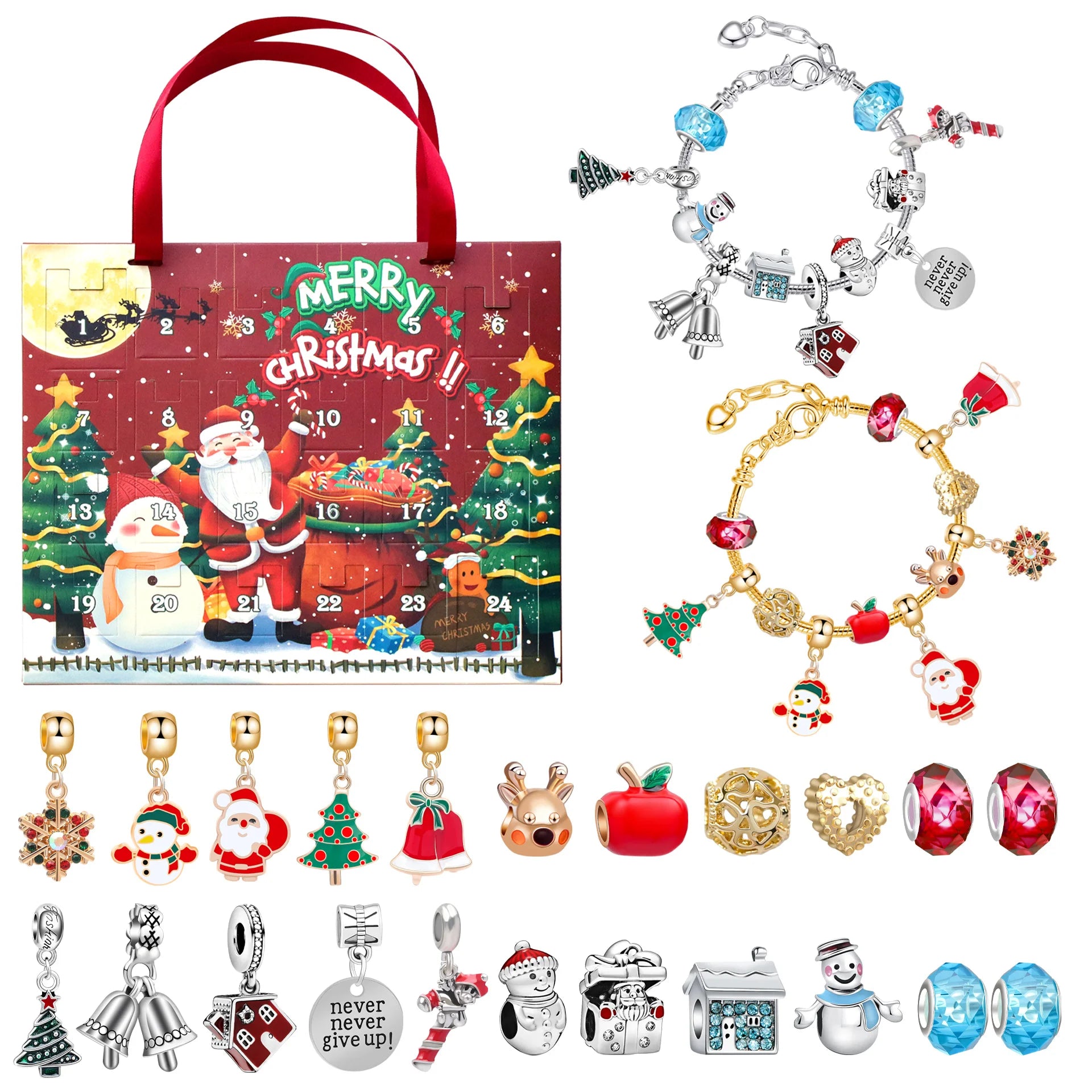 CLBX 24 Grid DIY Jewelry Blind Box Children's Christmas Advent Handheld Bracelet Metal Alloy Holiday Gift