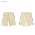Trendy Streetwear Shorts Summer Diamond Waffle Knit Elastic Waist Premium Custom Rhinestone LOGO Breathable Lightweight Bottoms