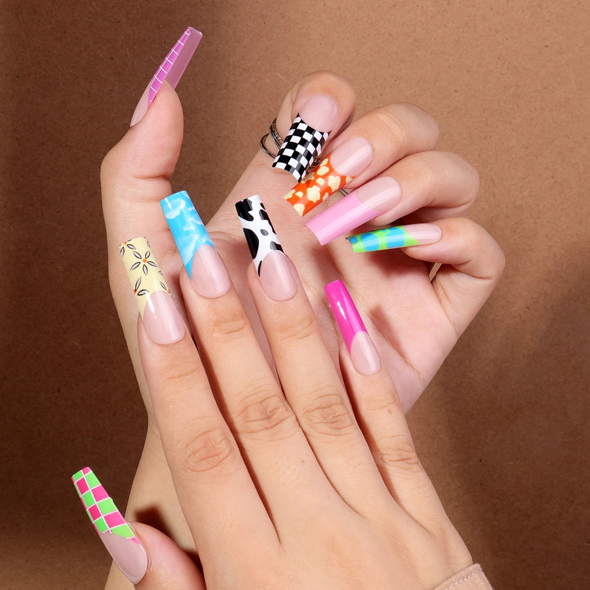 Temooi 24Pcs Wholesale Press-On Nails Soft ABS Square Full Cover Long with Glue Cute Design Custom Logo Available OEM/ODM