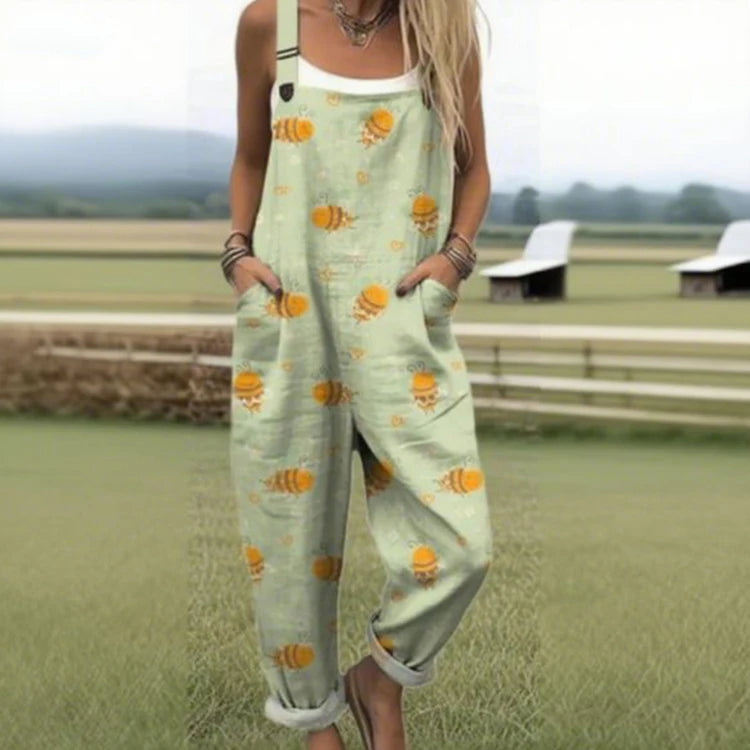 2025 New Style Fashionable Loose Women's Summer Digital 3D Printed Buttoned Overalls Suspender Casual Pants