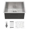 US Warehouse 16 Gauge Stainless Steel Brushed Single Bowl 24*18*12 Inches Drop-in CUPC Laundry Sink with Faucet&Soap Dispenser