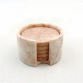 Custom Design Set of 5-pieece Natural Marble coaster with Cover Box pink Marble coaster