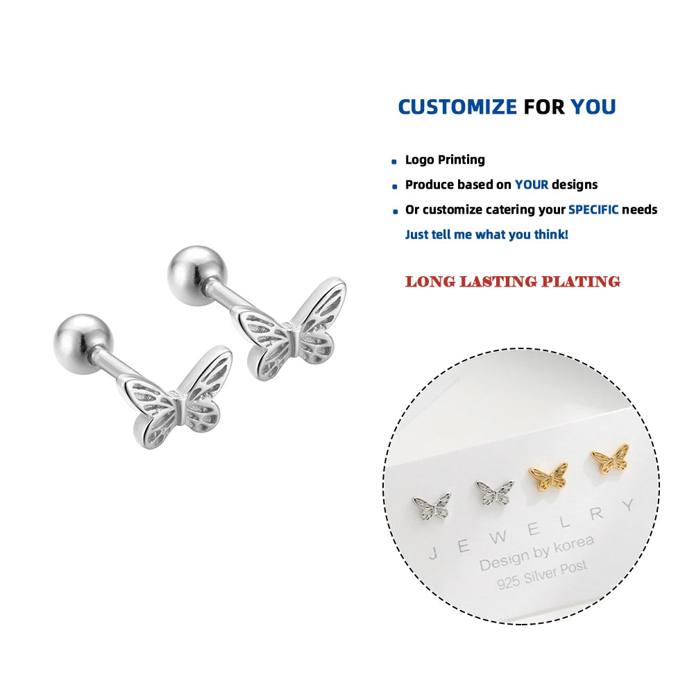 LE139 925 Sterling Silver Girls Jewelry Sweet Elegant Butterfly Spiral Bead Earrings for Women Banquet Wedding Delicate Jewelry