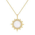 Nagosa Cubic Zirconia 18k Gold Vermeil Jewelry 925 Sterling Silver Sunburst Mother of Pearl Round Pendant Necklace for Daily