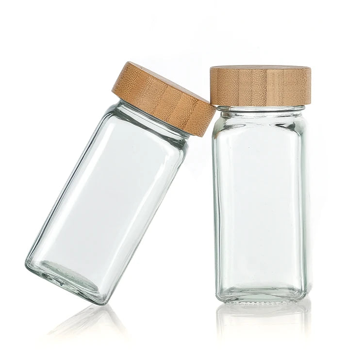 Wholesale Pepper Grinder Bottle Empty Square Kitchen Glass Spice Storage Container Seasoning Bottles Pepper Jar With Lid