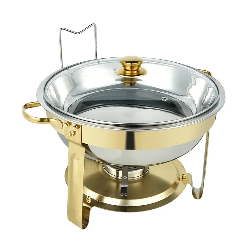 Factory Sales Hotel Restaurant Party Stainless Steel Cooking Tableware Warmer Hot Pot Self-service Stove with Lid