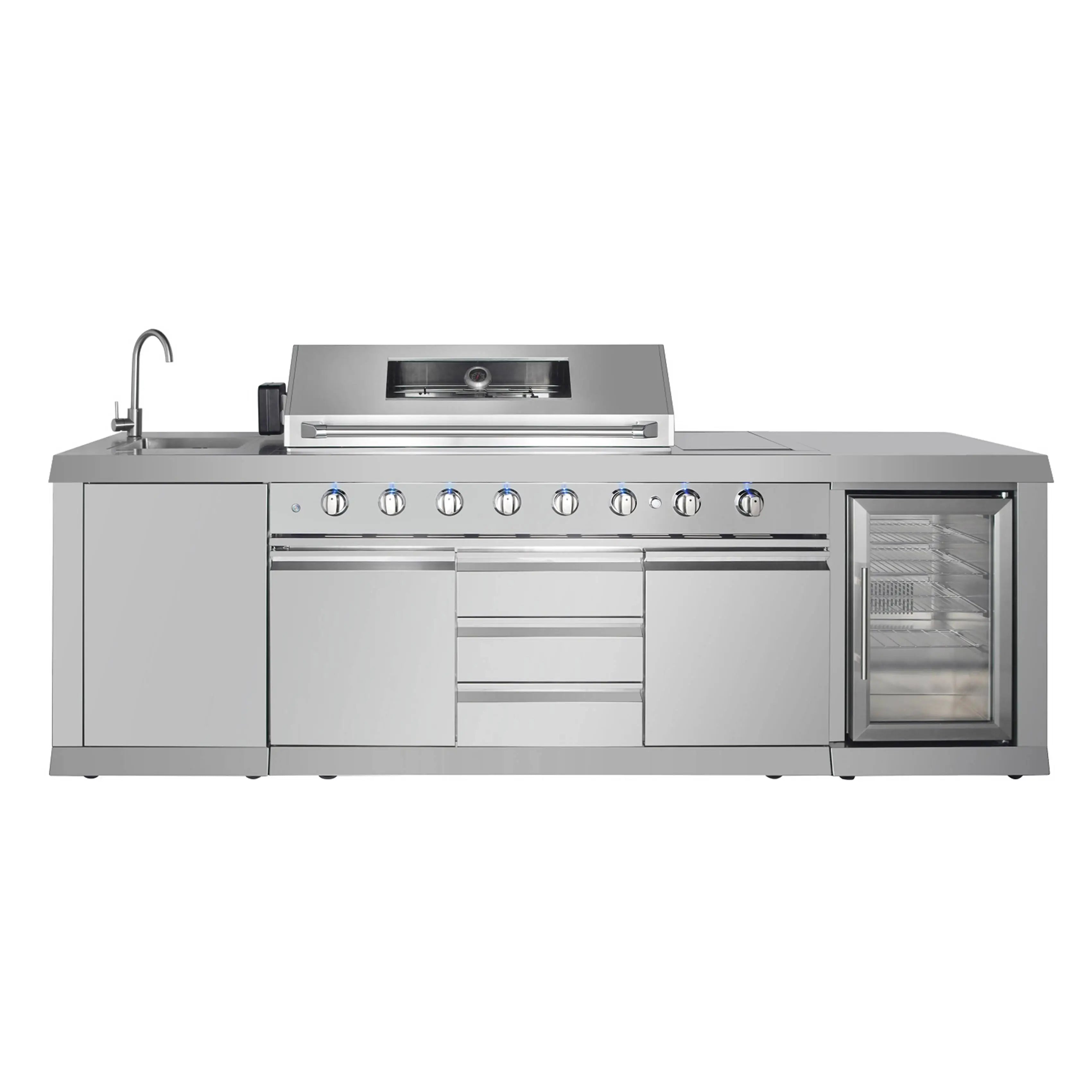 Customized Luxury Outdoor Kitchen Island with 8 Burner and Stainless Steel Cabinets for BBQ Grills