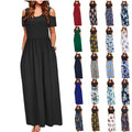 2026 Women's European Style Spring Summer Color Block Flower Print Off Shoulder Short Sleeve Maxi Dress Custom OEM/ODM