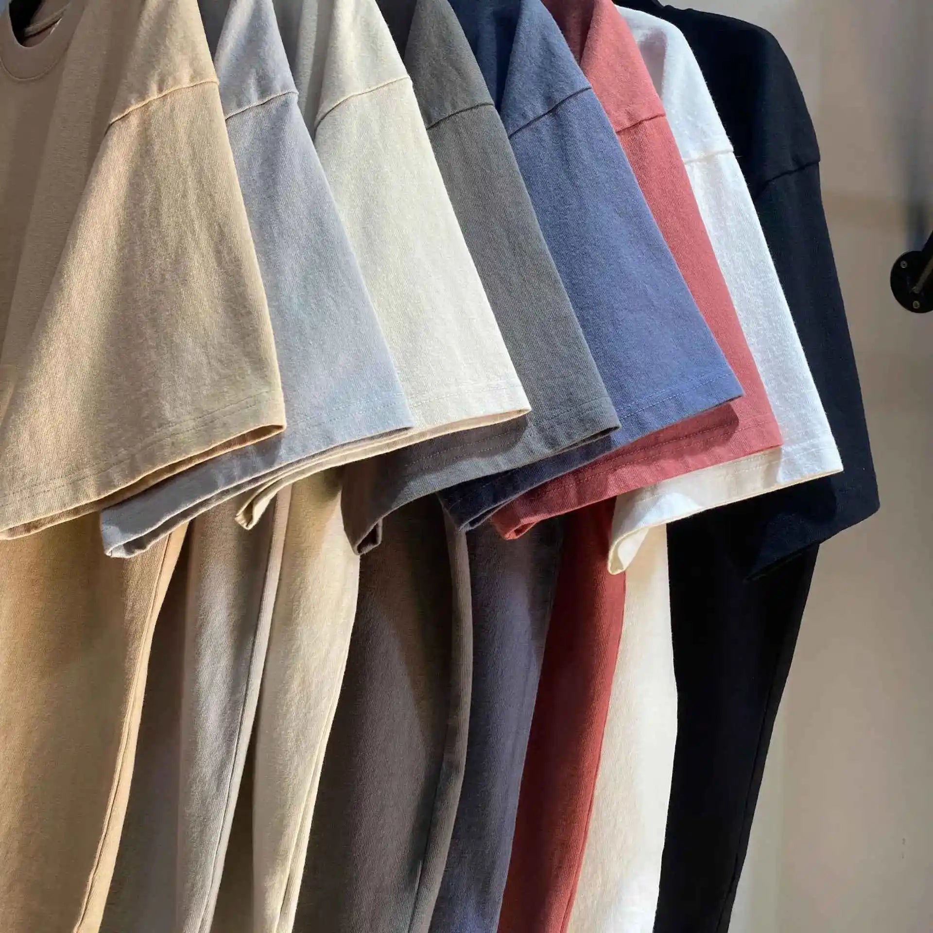 2025 Men's Over-Sized Acid Washed Stone Wash T-Shirts 100% Cotton Drop Shoulder with Solid Pattern in Multi-Colors