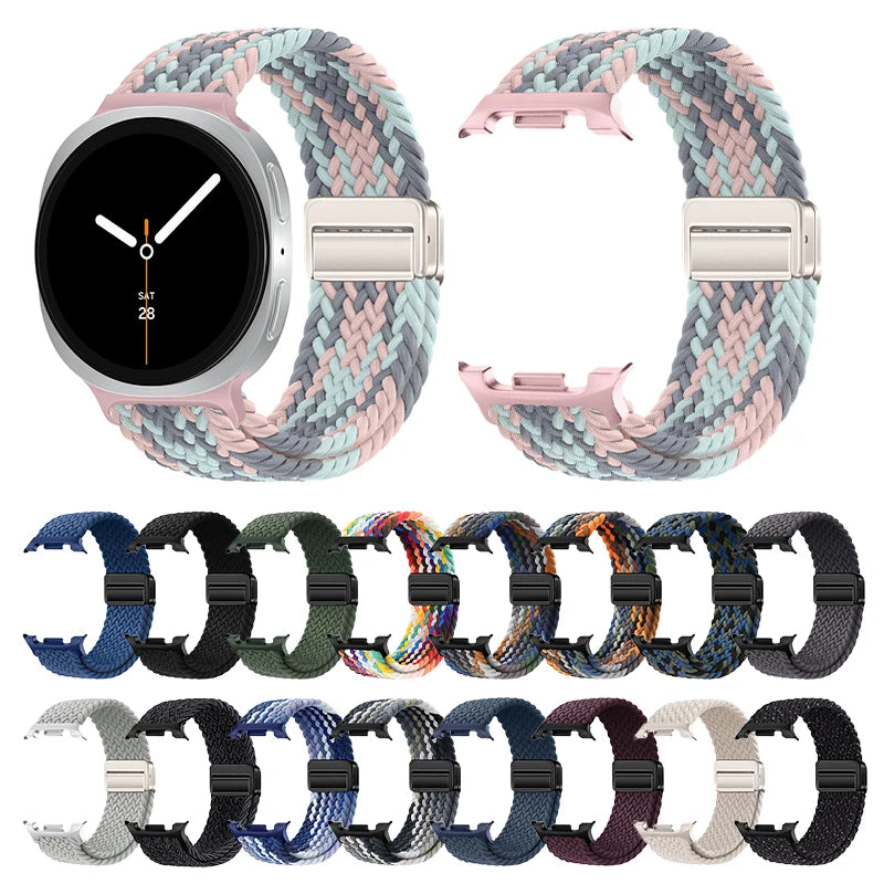 Nylon Watch Band for Samsung Galaxy Watch 8 40mm 44mm 46mm Braided Magnetic Strap Woven Smart Watch Wristband for Outdoor Sport