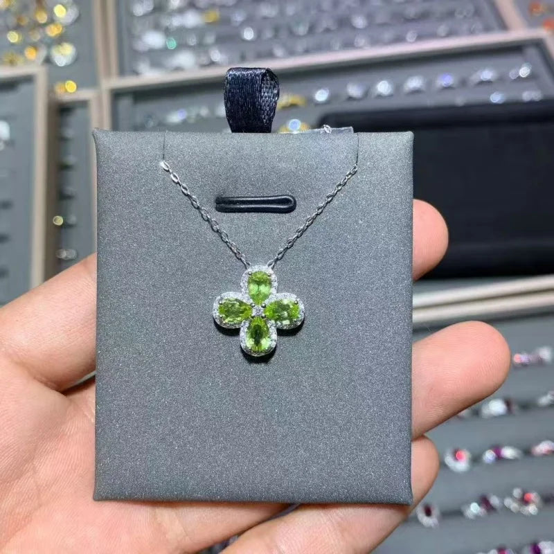 Natural Peridot Polished Love Style Silver 925 Pendant Necklace Fine Women's Jewelry for Weddings Valentine's Day Mother's Day