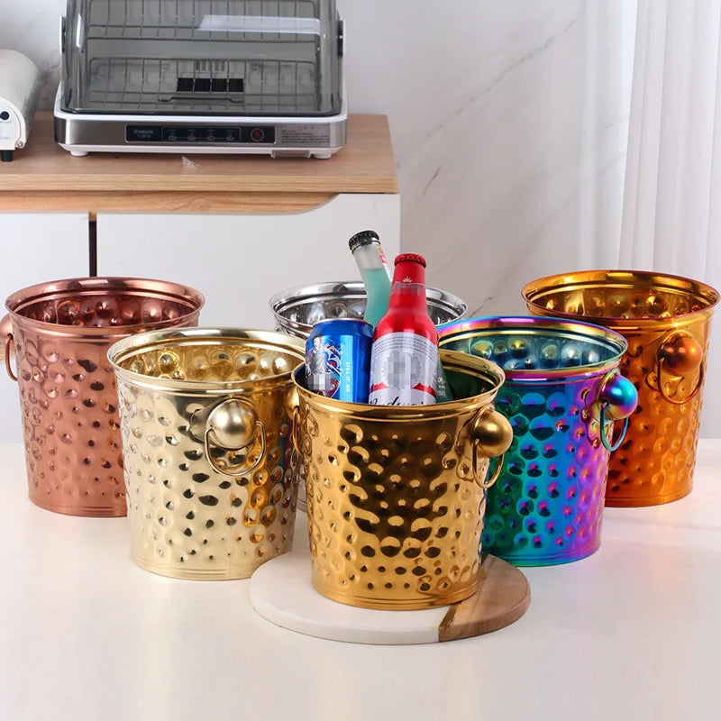 Thickened Stainless Steel Portable Ice Bucket Beer bar KTV Ice Bucket Red Wine  Party champagne Small Bucket