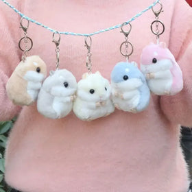 Cute Hamster Fur Doll Keychain Pendant Doll Hamster Backpack Doll Plush School Bag Pendant Charm Plush Pompom Plush 3D Key Chain