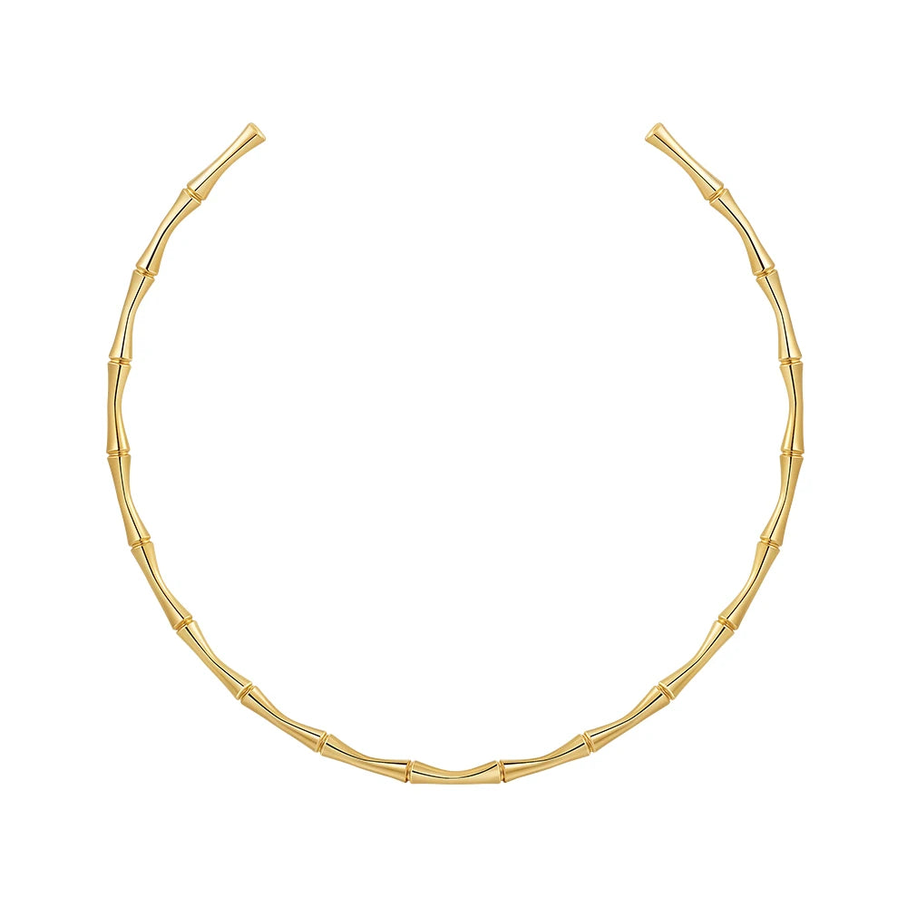 Latest 18K Gold Plated Stainless Steel Jewelry Bamboo Design Adjustable Choker Wholesale for Woman Open Necklace P243465
