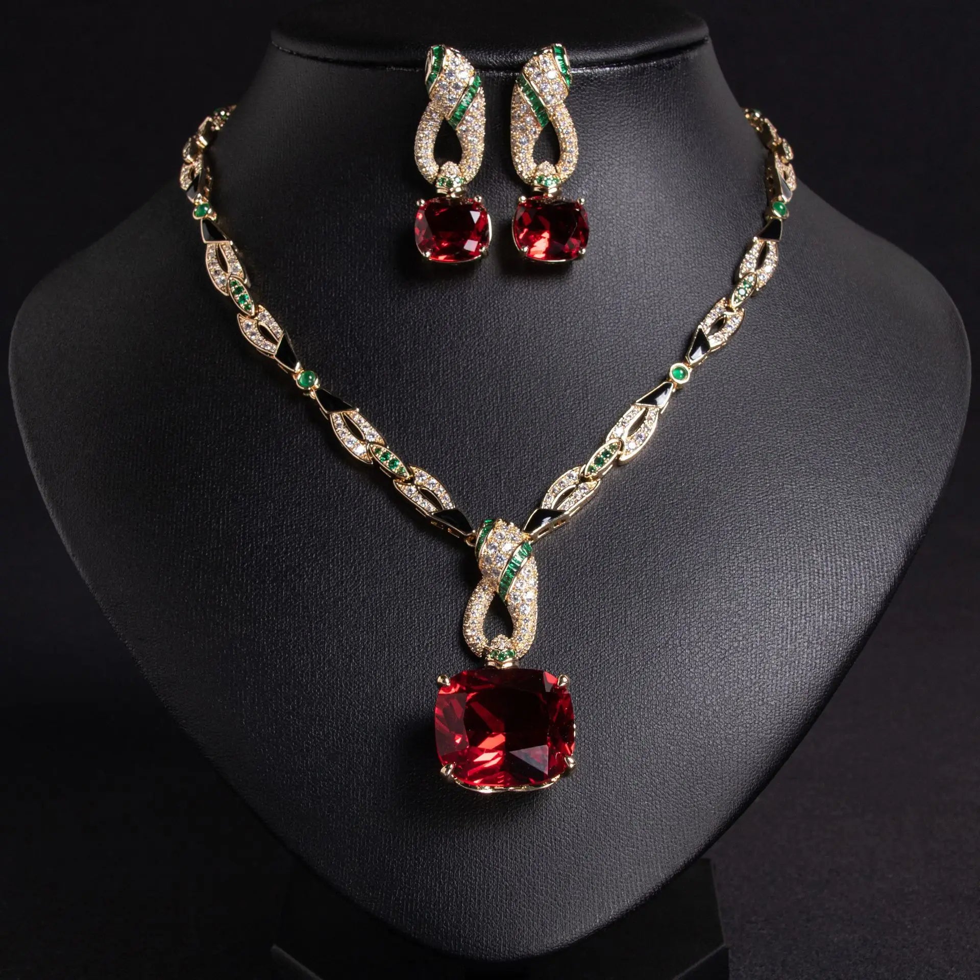 New Design African Design Gold Plated Red Green Yellow Pendant Necklace Wedding Collection Jewellery Sets