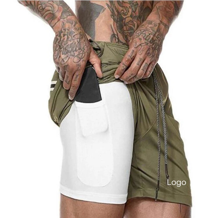 Sports Workout High Elasticity Shorts for Boys 2 in 1 Double-Deck Gym Shorts Men