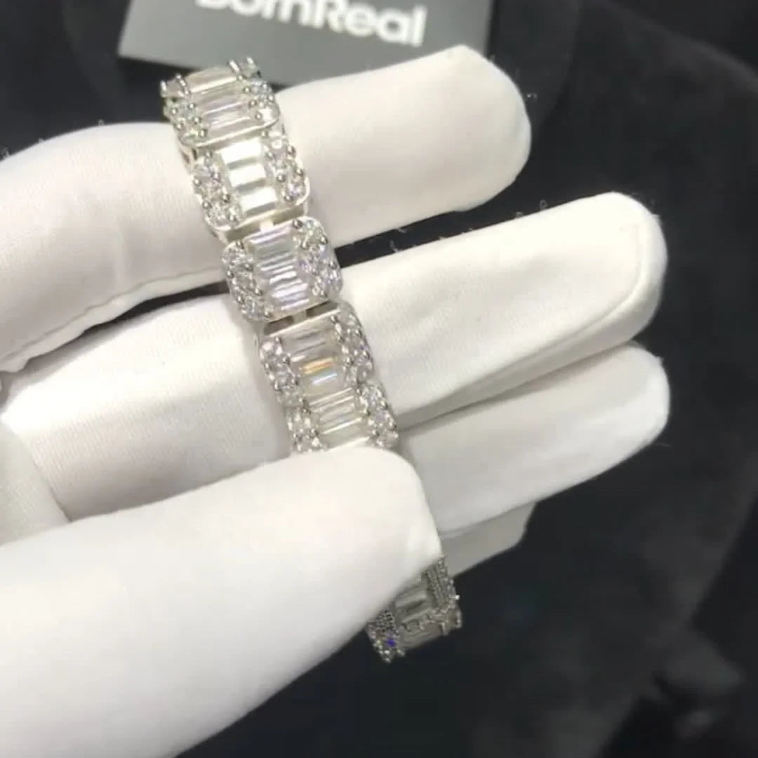 10mm 8" Vvs Moissanite Tennis Bracelet Wholesale Thick Baguette Bling 925 Silver Link Chain for Women Fancy Jewelry
