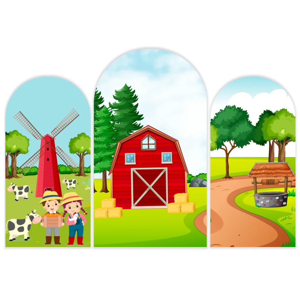 Old McDonald Farm Theme Chiara Arched Wall Covers Custom Baby Shower Cover Decoration Background Fabric for FestivalParty Event