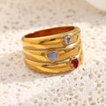 Dreamshow Three Layer Zircon Heart Jewelry Ring 18k Gold Plated Stainless Steel Rings