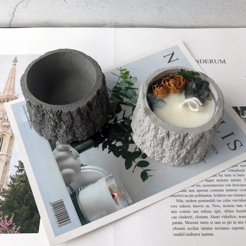 Flowerpot Plaster Container Molds Country Tree Branch Soy Wax Candleholder Molds Tree Stump Candle Holder Silicone Mould MegaBDM