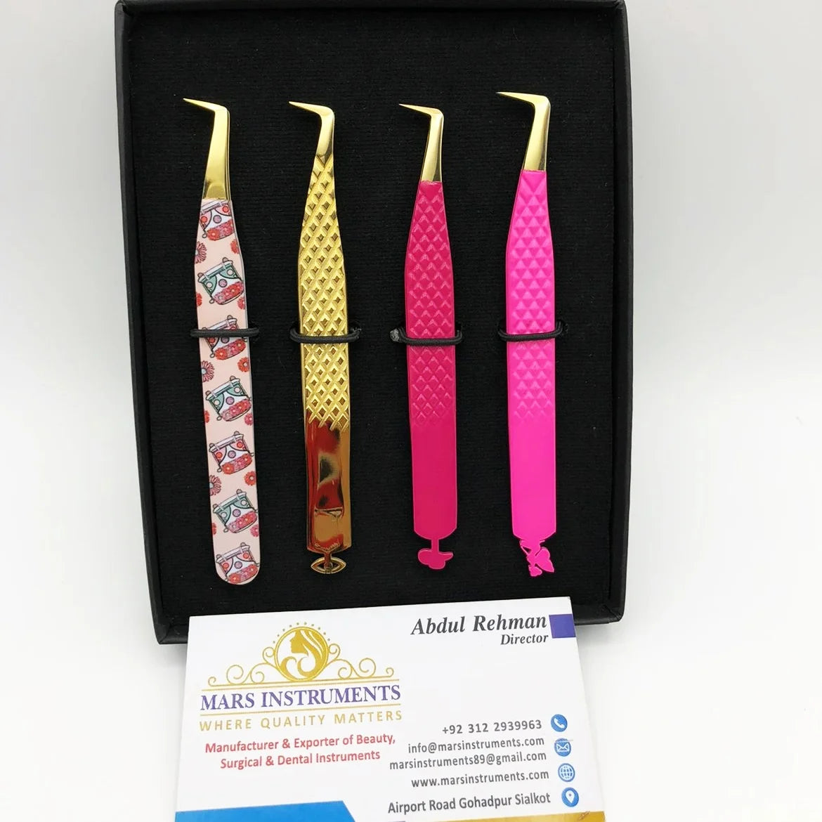 Precision Fiber Eyelash Extension Tweezers Set Stainless Steel 4-Piece Box Packaging With Pointed Tip Sustainable Eyelash Volume