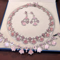 Luxury Brand Design Wedding Jewelry Set White Blue Pink Zirconia Full Paved Necklace Earring Bracelet Sets
