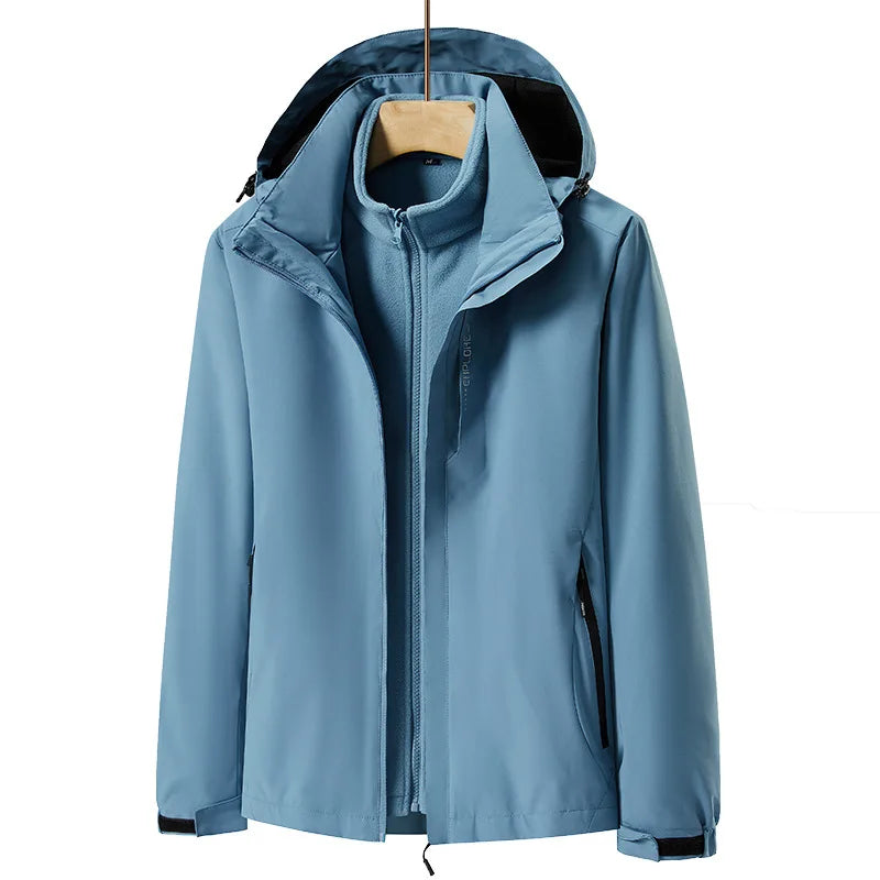 SK Unisex Polar Fleece Jacket Men's All-Match Zipper Winter Coat High Waterproof Three-in-One Leisure Windproof Stand Printed